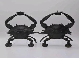 Bronze Crab Candle Holders Signed Numbered JDK Pair Chesapeake Bay Sculpture - Picture 1 of 24