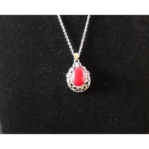 Vintage Garnet Agate and Swarovski Crystals Necklace, Silver Plated, 18 inch - Picture 1 of 5