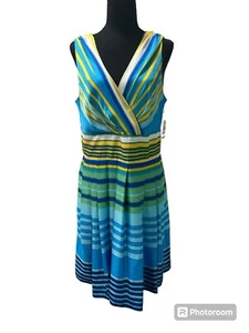 MUSE Gorgeous Fit & Flare Flattering Striped Girly Summer Sun Dress NWT 14 - Picture 1 of 9
