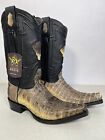 Men&#39;s Yeehaw Cowboy Caiman Tail Boots Snip Toe Handcrafted Size 8 EE Natural