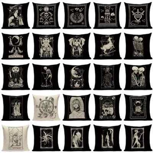 Black Tarot Throw Pillow Cover Mexico Skull Pillow Covers Horror Ghost - Picture 1 of 47