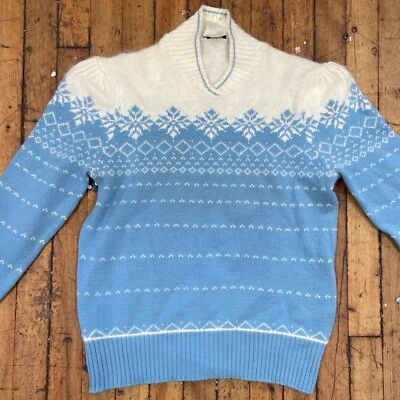 Vintage 80's ~ HEAD ~ Large Blue & White Snowflake Skating Pullover Sweater - Image 1 of 4