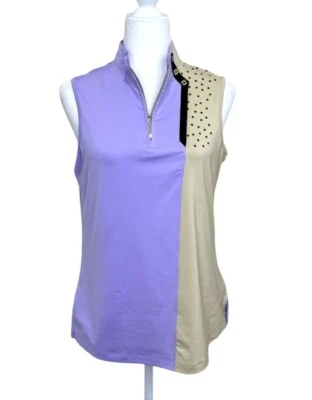 Топ Jamie Sadock без рукавов 1/4 на молнии с ложным вырезом для гольфа лаванда и бежевый размер M - Изображение 1 из 4