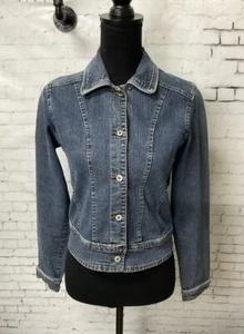 Gap Jean Girl Sz 16 Blue Jacket Short Fitted Distressed Stretch Embroidered E1 - Picture 1 of 7