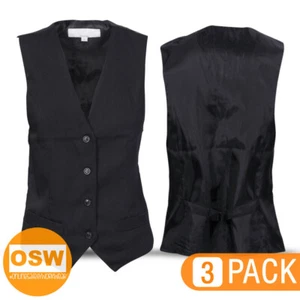 3 x Womens Ladies Hospitality Waiter Hotel Restaurant Cafe Smart Black Vest 4302 - Picture 1 of 3
