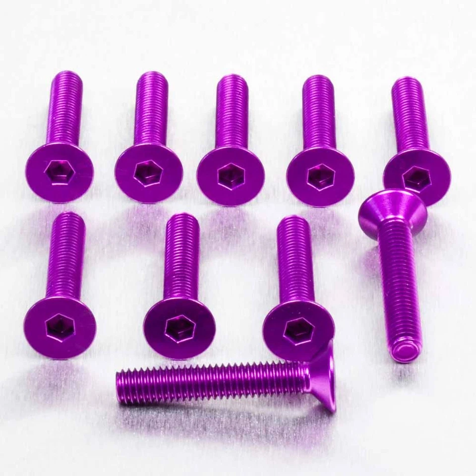 PRO-BOLT Vis tête fraisee en Aluminium M6 x (1.00mm) x 25mm Pack x 10 Violet