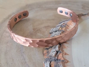 Hammered Solid Pure Copper Magnetic Cuff – Adjustable Arthritis Therapy Bracele - Picture 1 of 3