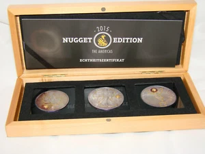 SilberMünzen 0,999 The Americas Gold Nugget 2015 3 x 1oz-Kanada/USA/Mexiko RAR - Picture 1 of 11