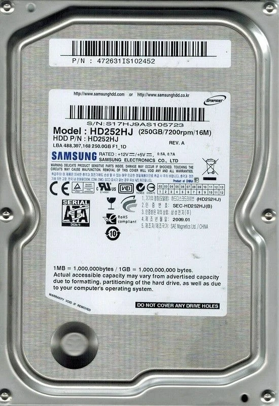 HD252HJ Samsung SpinPoint 250GB HDD SATA 3.5" disk drive - Image 1 of 1