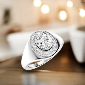 Verlobungsring Diamant Herren oval 1,48 ct IGI Lab Created 18K Weißgold Band - Bild 1 von 11