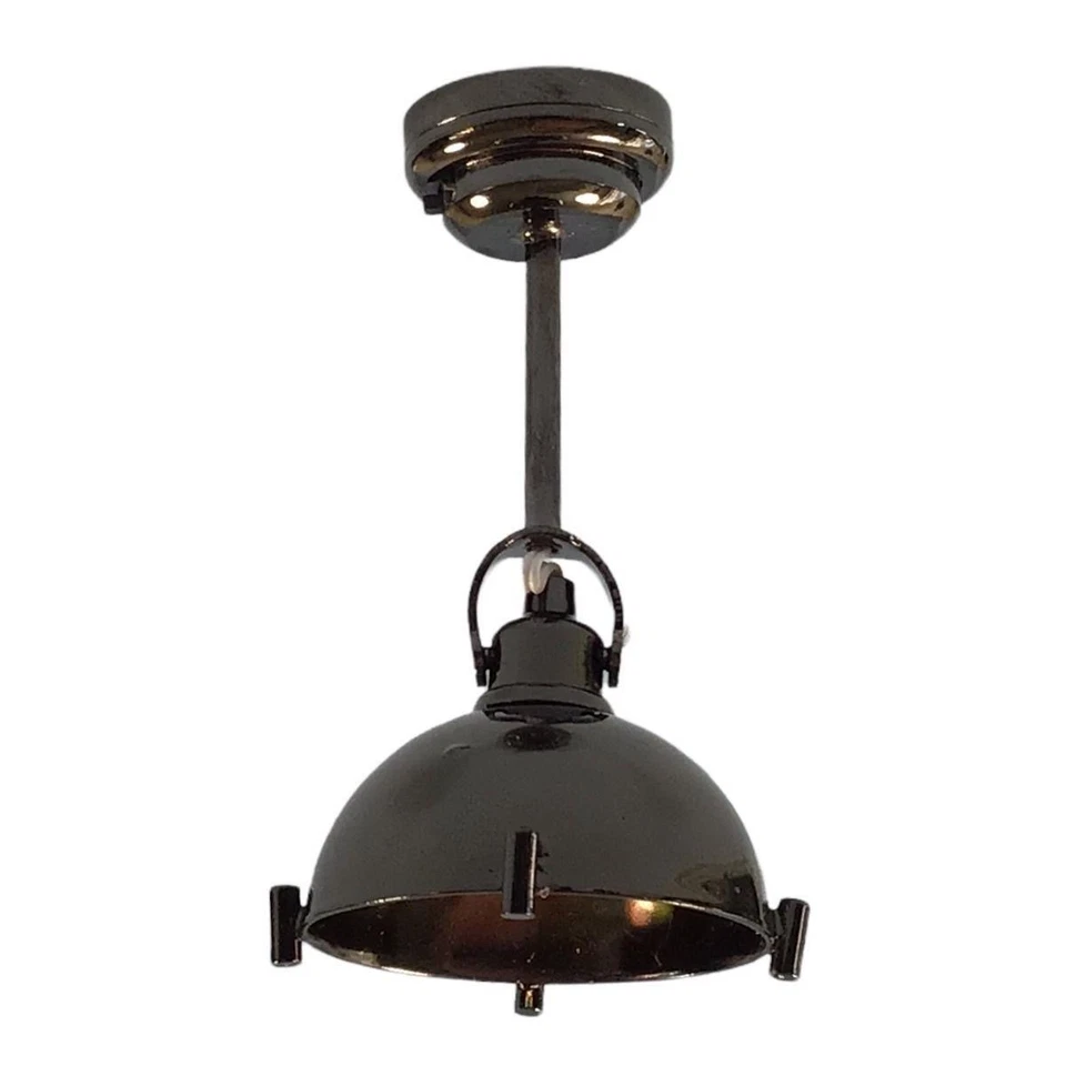 Casa Delle Bambole Nero Industriale Soffitto Luce Miniatura LED Batteria 1:12 - Immagine 1 di 1