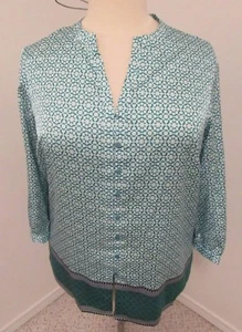 Sz XL Jones New York Stretch Green/White Top/Tunic V-neck #266 - Picture 1 of 6