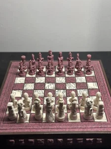 Vintage Unique Mayan Aztec Chess Set Malachite Stone Wood Large Read Description - Picture 1 of 13