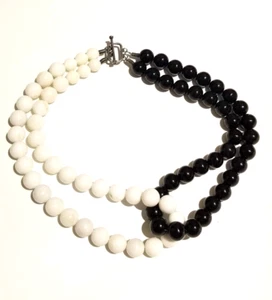 Flash Sale Vintage 925 Sterling Chunky White Jade Black Onyx Necklace** - Picture 1 of 5