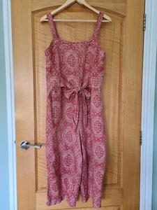 Fat Face Women's Tearr Batik Linen Blend Jumpsuit in Mid Orange 100% Linen 10S - Picture 1 of 3