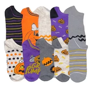 Calzini Peanuts Snoopy Halloween da donna senza spettacolo, set di 10 taglia 4-10 nuovi - Foto 1 di 4