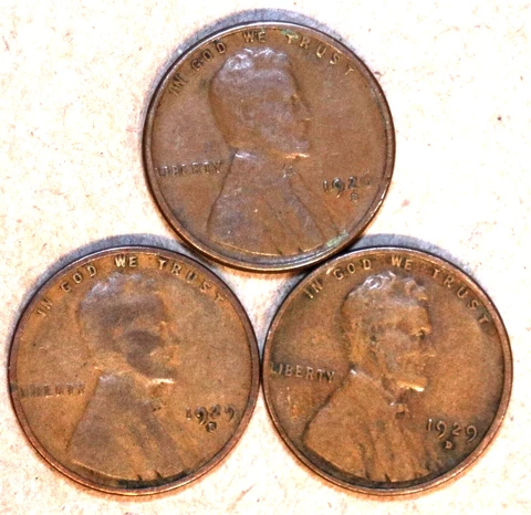 (3) Lincoln Cents - 1926S(VG) 1929D(Fine) 1929S (Fine) - #2570B - FREE SHIPPING Cover