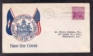 DELAWARE TERCENTENARY CELEBRATION - 1938, FIRST DAY COVER - Picture 1 of 1