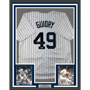 Framed Autographed/Signed Ron Guidry 35x39 New York Pinstripe Jersey BAS COA - Picture 1 of 2