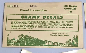 DECALCOMANIE TRENO CHAMP CALIBRO HO CHICAGO NORTH WESTERN DIESEL EH-160 - Foto 1 di 2