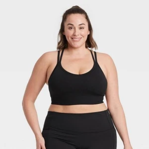 Sports Bra Top Plus Size 1X Black Strappy Back Athletic Workout Crop Top - Picture 1 of 7