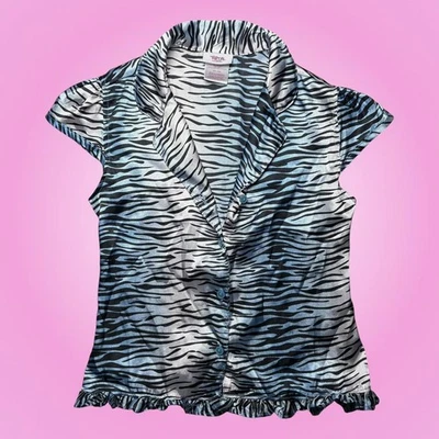 Top Babydoll Y2K Total Girl azul y negro cebra sativa con volantes XS/S Foto 1 de 4