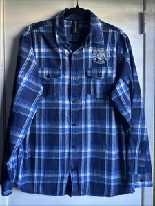 Burnside Mens L Flannel Shirt Blue Plaid Button Up Cotton Poly Finland MN Co-op - Bild 1 von 7