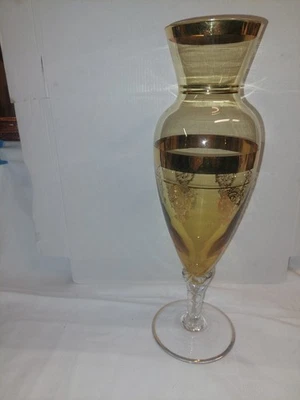 Goldene Glasvase mit Fuß Goldrand schlank 32 cm hoch -10 cm breit - Bild 1 von 4