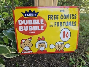 GIANT VINTAGE FLEER DUBBLE BUBBLE GUM ONE CENT PORCELAIN SIGN 24 X 18 - Picture 1 of 6
