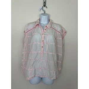 Anthropologie Pilcro Oversized Shirt Damen Medium Pink Transparent Knopfleiste Oberteil - Bild 1 von 6