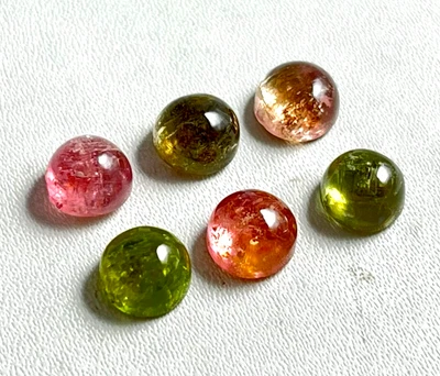 NATURAL TOURMALINE AAA+ LOOSE GEMSTONE 7 MM ROUND CABOCHON 6 PEICE 11.65 CARATS - Image 1 of 4