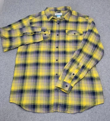 密歇根狼獾衬衫男式 XL 黄色蓝色 NCAA 足球法兰绒格子纽扣 — 第 1/4 张图片