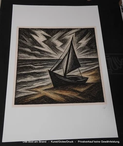 Das Boot am Strand - Kunst/Giclee/Druck - nach Holzschnitt im Stile Feininger - Bild 1 von 4