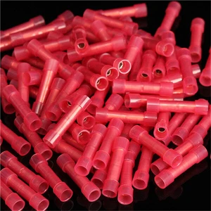 50X Car Audio Wire Butt Connectors Red NYLON 22-18 Ga AWG Gauge Crimp Terminals - Picture 1 of 5