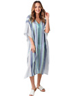 Echo Striped Gauze Kaftan Dress Womens Size Small Midi Length Short Sleeve