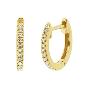 0.14 ct Genuine Pave Diamond Huggies 14K Yellow Gold Minimalist Jewelry Gifts - Picture 1 of 6