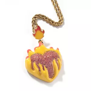 Hip Hop Schmuck Herz Gold gefüllt CZ nachtleuchtend Anhänger Pullover Halskette Geschenke - Bild 1 von 16