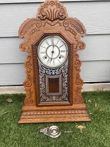 Antique American Clock Company Gingerbread Chiming Mantel Clock Grand Vintage