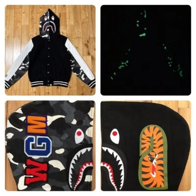 Glow in the dark BAPE City camo shark hoodie varsity jacket A Bathing Ape Size S - Image 1 of 4