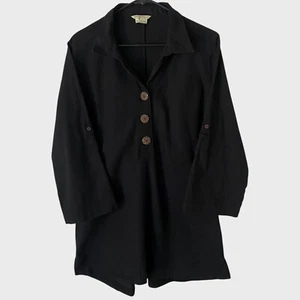 Royal Robbins Button-Front Tunic Shirt Black Women's Size XL Roll-Tab Sleeves - Picture 1 of 12