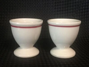 2 Vintage Porcelain Bauscher Weiden Egg Cups Germany White Red Trim - Picture 1 of 14