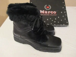 NEW! MARCO Vera Gomma Wool Lined Women's Boots ~ Sz 37 EU 6.5-7 Black Leather - Picture 1 of 10