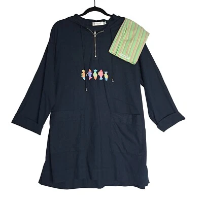 Conjunto de túnica y bufanda Fresh Produce S/M Top azul artístico de gran tamaño vacaciones boho de colección Foto 1 de 4