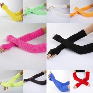 Guantes de tejido para mujeres guantes largos sin dedos color puro brazo muñeca invierno hombres - Imagen 1 de 30