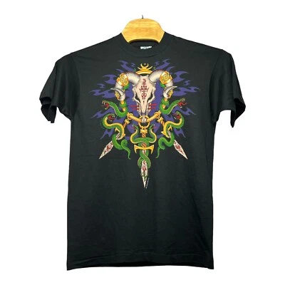 Camiseta Vintage Deadstock 1994 Azul Líquido Cobra Gado Caveira Espada Dragão tamanho G - Imagem 1 de 4