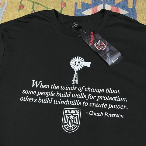 NWT Atlanta Dreams Coach Petersen Windmill Quote Black T-Shirt Adult 2XL WNBA Cover