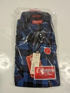 NWT Vintage 90s Coleman Men's Flannel Shirt Blue & Black 100% Cotton Long Sleeve - Picture 1 of 4