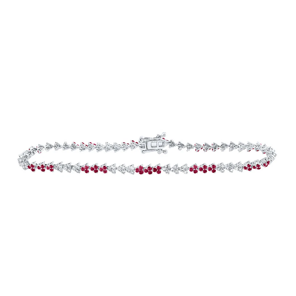 14kt White Gold Womens Round Ruby Diamond Tennis Bracelet 1-3/4 Cttw - Image 1 of 1