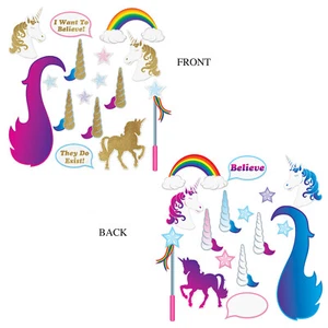 Unicorn Party Supplies Photo Booth Fun Signs Glittered Props 16Pk Girl Birthday - Picture 1 of 1