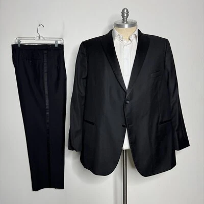 Oliver Wicks Italy Mens 52L Black Wool Two-Piece Suit 36W Pants Solid Super 110s - Image 1 of 4